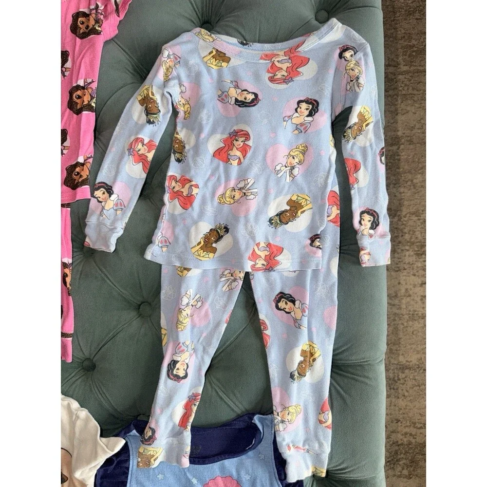 Disney Princess Bluey Dora Coco Melon Pajama Bundle Sets Gown Shorts 5 Pc Sz 4t
